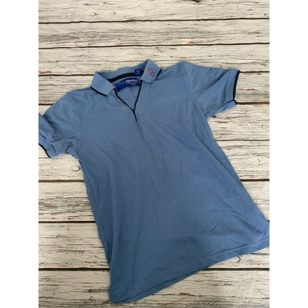 Threads Signature Collection Blue Split Neck Polo Shirt Harris Teeter Size Small